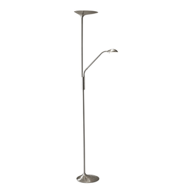Adesso Kepler LED Torchiere Floor Lamp, With Reading Light, 70 1/2inH, Brushed Steel Shade/Brushed Steel Base