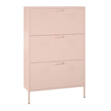 Load image into Gallery viewer, Ameriwood Home Systembuild Evolution Mission District 3-Door Locker-Style Metal Shoe Storage Cabinet, 49inH x 31-1/2inW x 10-1/4inD, Pale Pink