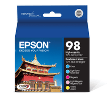 Load image into Gallery viewer, Epson 98 Claria Cyan, Light Cyan, Magenta, Light Magenta, Yellow High-Yield Ink Cartridges, Pack Of 5, T098920