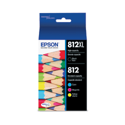 Epson 812XL Black/812 DuraBrite Cyan; Magenta; Yellow Ultra High-Yield/Standard Yield Ink Cartridges, Pack Of 4, T812XL-BCS