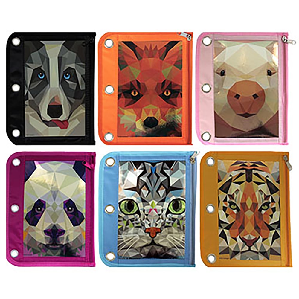 Inkology Totem Foil Binder Pencil Pouches, 8-1/4in x 10-1/2in, Assorted Colors, Pack Of 6 Pouches