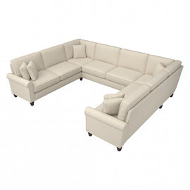 Bush Furniture Hudson 125inW U-Shaped Sectional Couch, Cream Herringbone Fabric, Standard Delivery