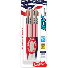 Load image into Gallery viewer, Pentel Stars &amp; Stripes Mechanical Pencils, #2 Lead, Medium Point, 0.7 mm, Red/White/Blue Barrel, Pack Of 3