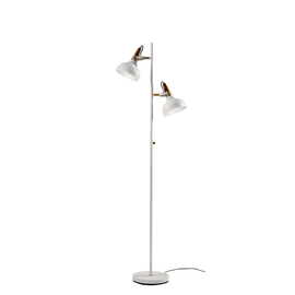 Adesso Brunswick Floor Lamp, 65inH, White And Antique Brass Shade/White Base