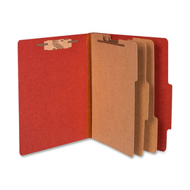 ACCO Durable Pressboard Classification Folders, Letter Size, 4in Expansion, 3 Partitions, 60% Recycled, Earth Red, Box Of 10