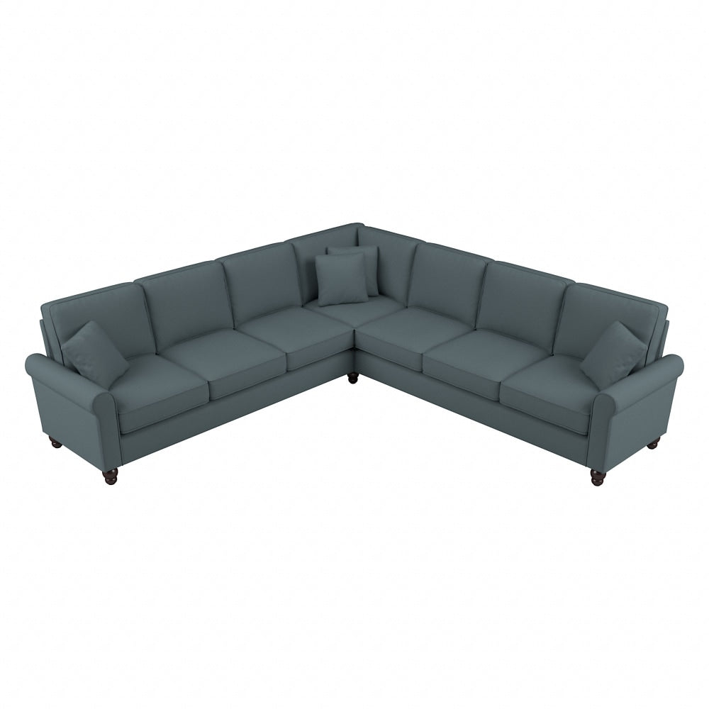 Bush Furniture Hudson 111inW L-Shaped Sectional Couch, Turkish Blue Herringbone Fabric, Standard Delivery