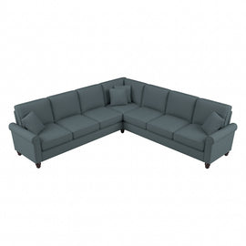 Bush Furniture Hudson 111inW L-Shaped Sectional Couch, Turkish Blue Herringbone Fabric, Standard Delivery
