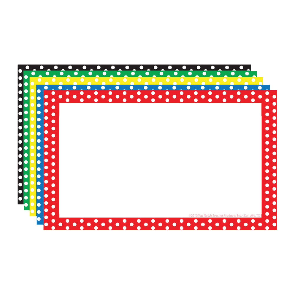 Top Notch Teacher Products Polka Dot Border Index Cards, 3in x 5in, Assorted Colors, 75 Cards Per Pack, Case Of 6 Packs