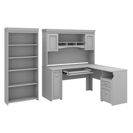 Bush Business Furniture Fairview 60inW L-Shaped Corner Desk With Hutch And 5-Shelf Bookcase, Cape Cod Gray, Standard Delivery