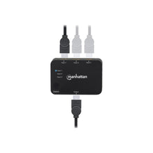 Load image into Gallery viewer, Manhattan HDMI Switch 3-Port , 4K@30Hz, Connects x3 HDMI sources to x1 display, Automatic and Manual Switching (via button), USB-A Powered (cable included, 0.7m), Black, Three Year Warranty, Retail Box - Video/audio switch - 3 x HDMI - desktop