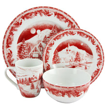 Load image into Gallery viewer, Gibson Elite Winter Cottage 16-Piece Dinnerware Set, Red