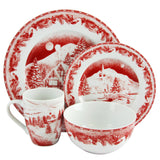 Gibson Elite Winter Cottage 16-Piece Dinnerware Set, Red