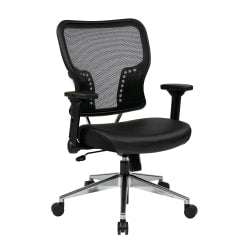 Office Star Space Seating 213 Series Ergonomic Air Grid/Bonded Leather Mid-Back Chair, Black