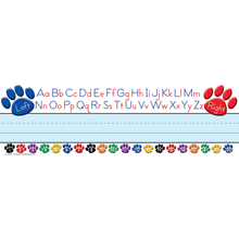 Load image into Gallery viewer, Teacher Created Resources Flat Name Plates, 3 1/2in x 11 1/2in, Colorful Paw Prints Left/Right Alphabet, 36 Plates Per Pack, Case Of 5 Packs