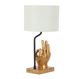 Adesso Simplee Hand Table Lamp with USB Port, 19inH, White Shade/Antique Gold Base