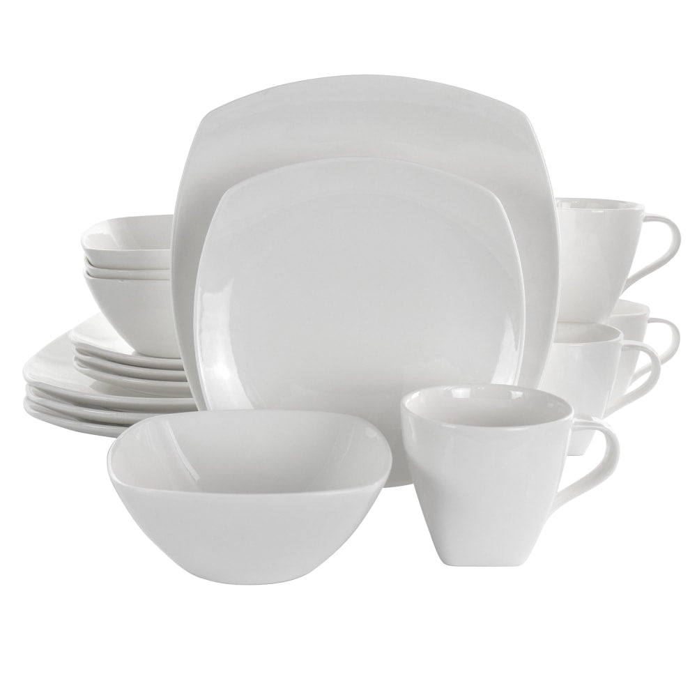 Elama Deluxe Square 16-Piece Porcelain Dinnerware Set, White