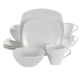 Elama Deluxe Square 16-Piece Porcelain Dinnerware Set, White