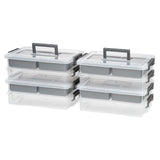 IRIS 4-Cup Layered Latch Boxes, 15-1/8 x 9-7/8in x 3in, Clear, Pack Of 2 Boxes