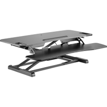 Load image into Gallery viewer, Amer Mounts Dual Monitor 38inW Adjustable Height Standing Desk With Keyboard Tray, Black