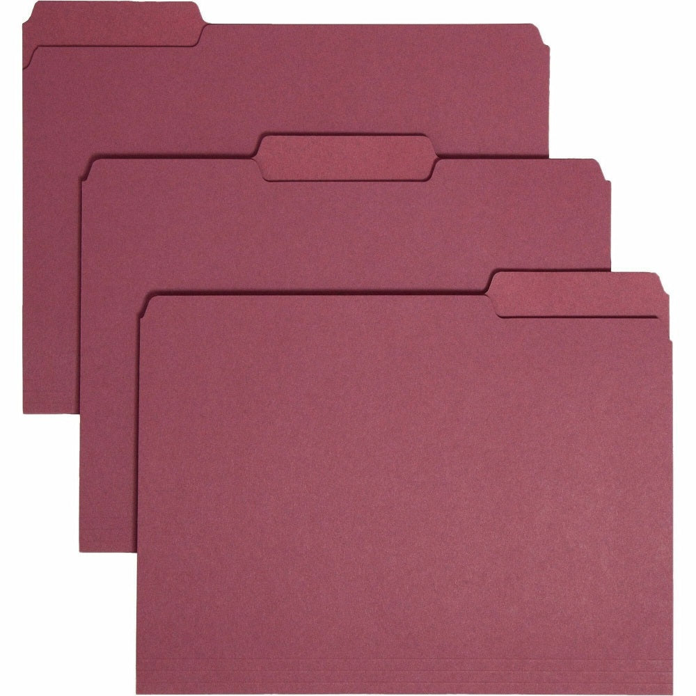 Smead 1/3 Tab Cut Letter Recycled Hanging Folder - 8 1/2in x 11in - 3/4in Expansion - Top Tab Location - Assorted Position Tab Position - Maroon - 10% Recycled - 100 / Box