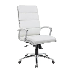 Boss Office Products CaressoftPlus Ergonomic Executive High-Back Chair, White/Chrome