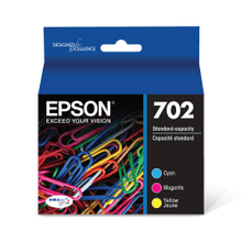 Load image into Gallery viewer, Epson 702 DuraBrite Ultra Cyan, Magenta, Yellow Ink Cartridges, Pack Of 3, T702520-S