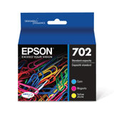 Epson 702 DuraBrite Ultra Cyan, Magenta, Yellow Ink Cartridges, Pack Of 3, T702520-S