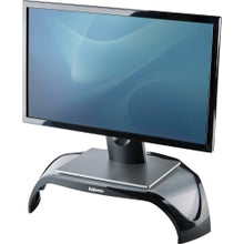Load image into Gallery viewer, Fellowes Smart Suites height Adjustable Corner Monitor Riser, 5.13inH x 18.50inW x 12.50inD, Black/Silver