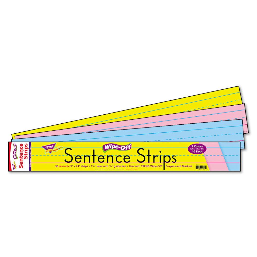 Trend Wipe-Off Sentence Strips, 24in x 3in, Multicolor, Pack Of 30