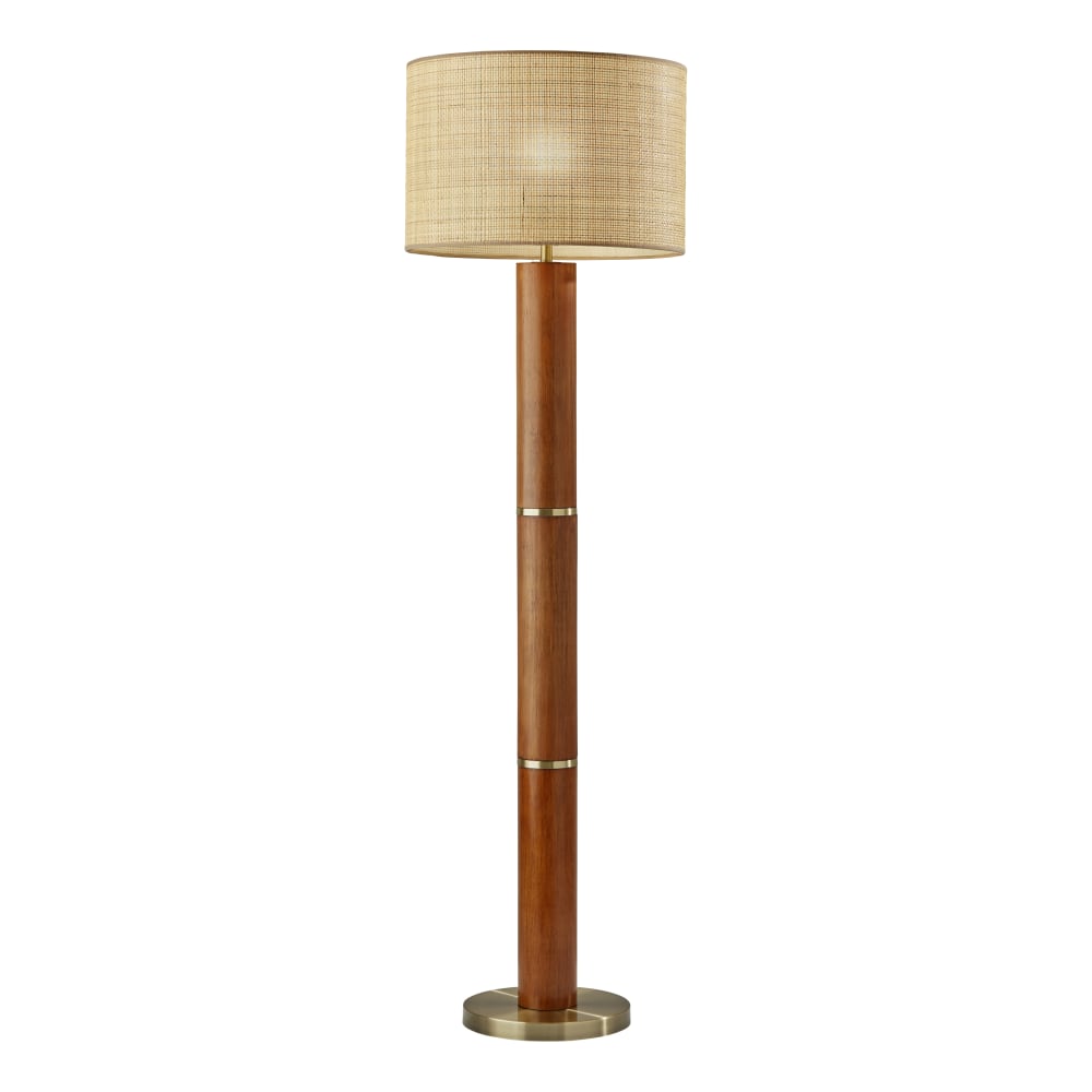 Adesso Napa Floor Lamp, 62-1/4inH, Natural Rattan Shade/Antique Brass Base