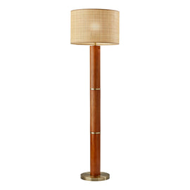 Adesso Napa Floor Lamp, 62-1/4inH, Natural Rattan Shade/Antique Brass Base