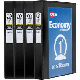 Avery Economy View 3-Ring Binder, 1in Rings, Black, Pack Of 4