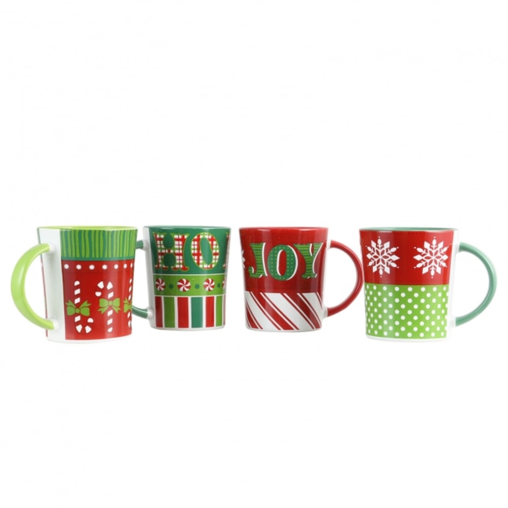 Gibson Home 4-Piece Holiday Wrap Funky Mug Set, 15 Oz, Multicolor