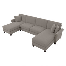 Load image into Gallery viewer, Bush Furniture Coventry 131inW Sectional Couch With Double Chaise Lounge, Beige Herringbone, Standard Delivery