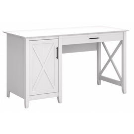 Bush Furniture Key West 54inW Computer Desk With Storage, Pure White Oak, Standard Delivery