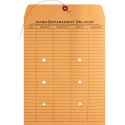 Business Source 2-sided Inter-Department Envelopes, 10in x 13in, 28 Lb, Button & String, Kraft, Box Of 100