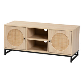 Baxton Studio Ardon 2-Door TV Stand For 43.3in TVs, Light Brown/Black