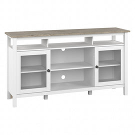 Bush Furniture Mayfield TV Stand for 70in TVs, 32-2/5inH x 60-1/4inW x 15-5/8inD, Shiplap Gray/Pure White, Standard Delivery