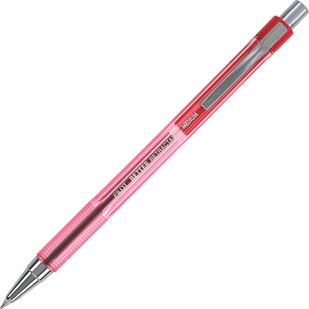 Pilot Better Retractable Ballpoint Pens, Pack Of 12, Medium Point, 1.0 mm, Crystal Barrel, Red Ink