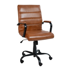 Flash Furniture LeatherSoft Faux Leather Mid-Back Office Chair, Brown/Black/Chrome