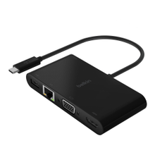 Load image into Gallery viewer, Belkin USB-C Multiport Adapter, USB-C to HDMI - USB A 3.0 - VGA, up to 100W Power Delivery, up 4k Resolution - for Notebook - 100 W - USB Type C - 1 x USB 3.0 - USB Type-C - Network (RJ-45) - HDMI - VGA - Wired