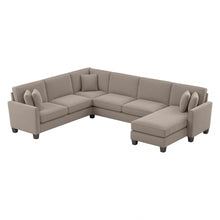 Load image into Gallery viewer, Bush Furniture Flare U-Shaped Sectional Couch With Reversible Chaise Lounge, 35-3/4inH x 128inW x 99-1/16inD, Tan Microsuede Fabric, Standard Delivery