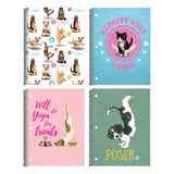 Inkology Spiral Notebooks, 8in x 10-1/2in, College Ruled, 140 Pages (70 Sheets), Yoga Cats & Dogs, Pack Of 12 Notebooks