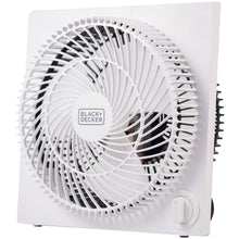 Load image into Gallery viewer, Black &amp; Decker 9 In. Frameless Tabletop Box Fan - 228.6 mm Diameter - 3 Speed - Self-standing - 10.9in Height x 10.9in Width x 4.3in Depth - White