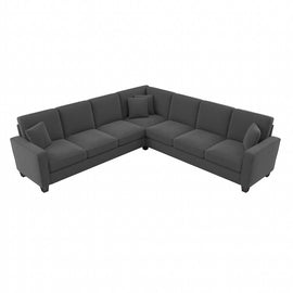 Bush Furniture Stockton 111inW L-Shaped Sectional Couch, Charcoal Gray Herringbone, Standard Delivery