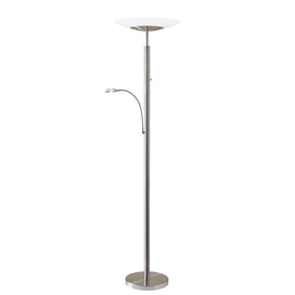 Adesso Stellar LED Torchiere with Reading Light, 72inH, Frosted Shade/Brushed Steel Base