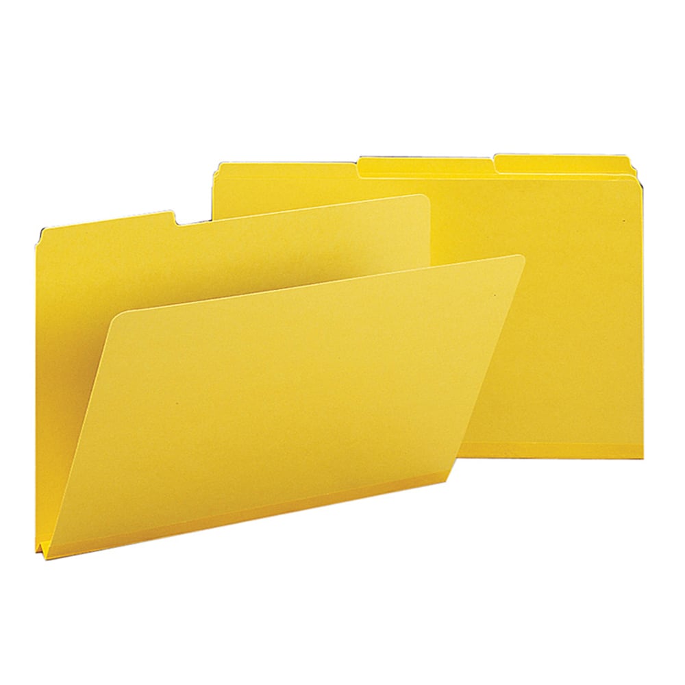 Smead 1/3-Cut Color Pressboard Tab Folders, Legal Size, 50% Recycled, Yellow, Box Of 25