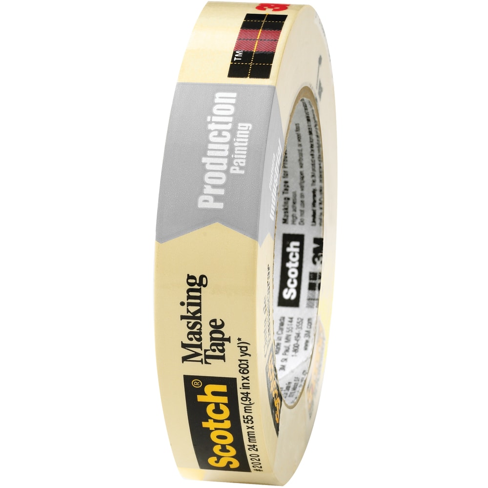 3M 2020 Masking Tape, 3in Core, 1in x 180ft, Natural, Case Of 12