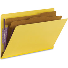 Load image into Gallery viewer, Smead End-Tab Classification Folders, With SafeSHIELD Fasteners, 8 1/2in x 14in, 2 Divider, 50% Recycled, Yellow, Box Of 10