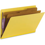 Smead End-Tab Classification Folders, With SafeSHIELD Fasteners, 8 1/2in x 14in, 2 Divider, 50% Recycled, Yellow, Box Of 10